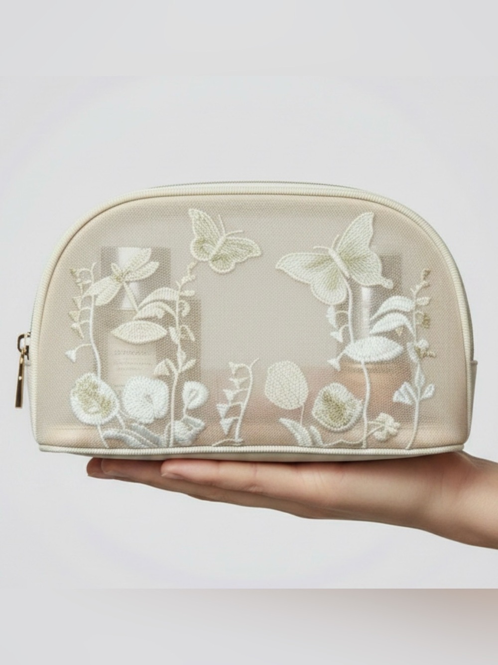 DIOR Embroidered Butterfly Floral Makeup Pouch - Cream
